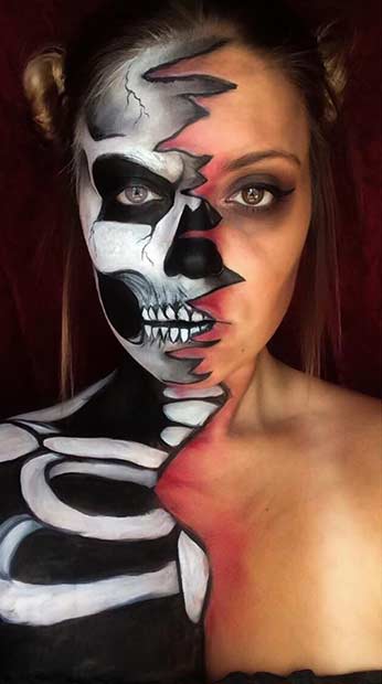 Look de maquillage squelette Halloween effrayant