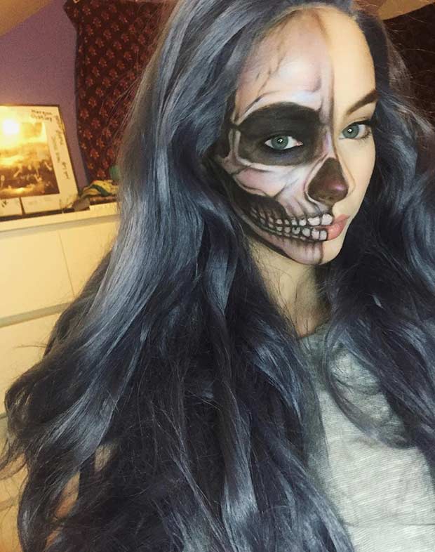 Idée de maquillage Halloween demi-visage