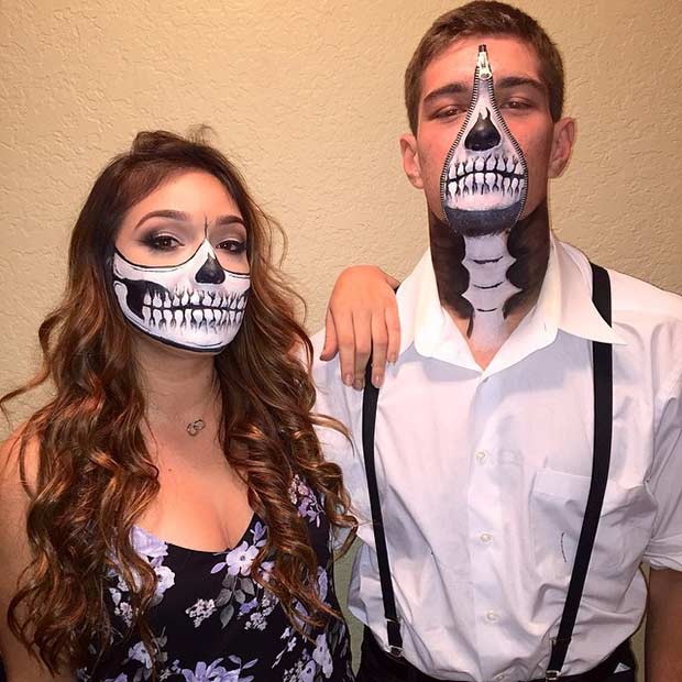 Maquillage de squelette de couple pour Halloween