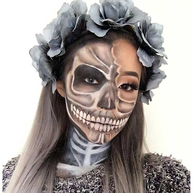 Maquillage squelette gris pour Halloween