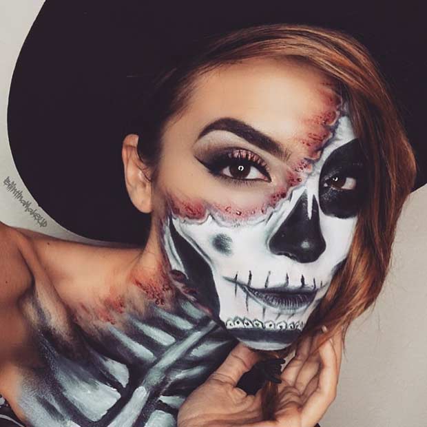 Maquillage squelette effrayant pour Halloween