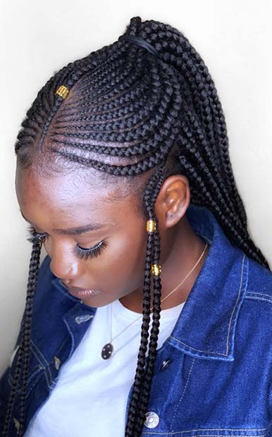 Tribal Braids into a Half-Up Ponytail