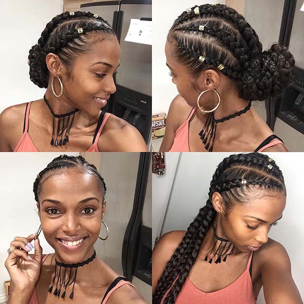 Cornrows élégants avec des manchettes de cheveux