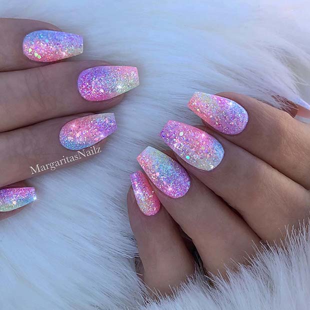 Sparkly Short Coffin Nails