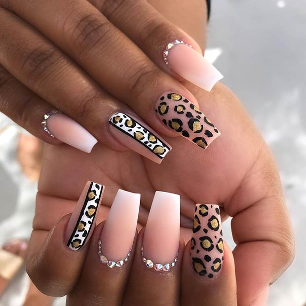 Glitzy Leopard Nail Design