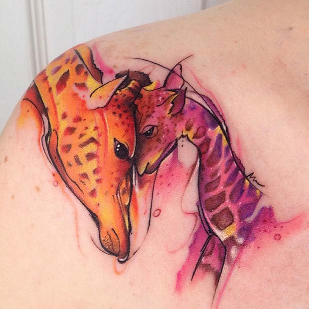 Tatouage Girafe Coloré