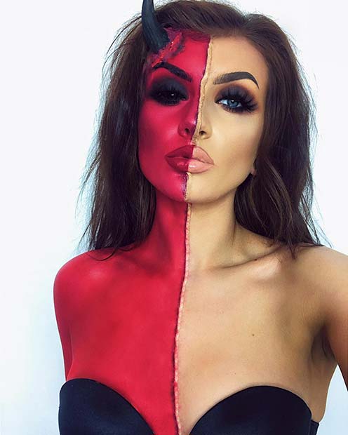 Maquillage Halloween Moitié Diable, Moitié Glam