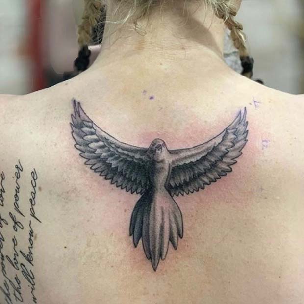 Memorial Bird Back Tattoo