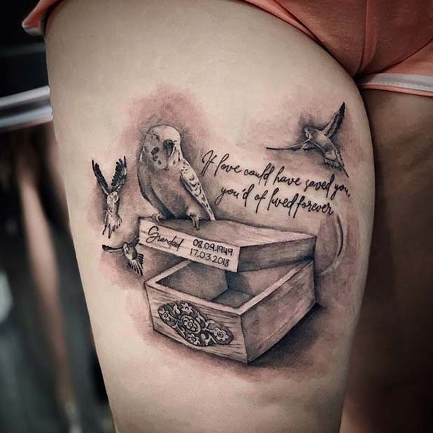 Grandad Tattoo με τα πουλιά και ένα απόσπασμα