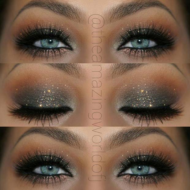 Sparkly, Black Smokey Eye for Blue Eyes