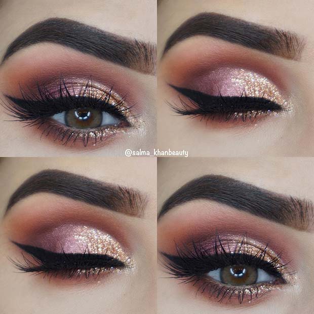 Glam Pink and Gold Eye Makeup Idea