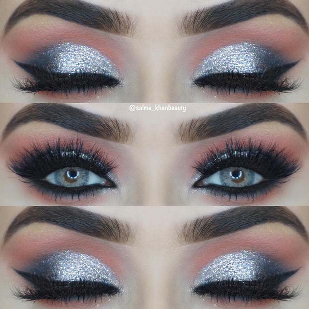 Ιδέα μακιγιάζ Sparkly Silver Eye για μπλε μάτια