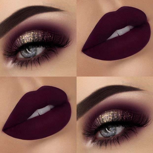 Gold Glitter Eyes και Matte Burgundy Lips