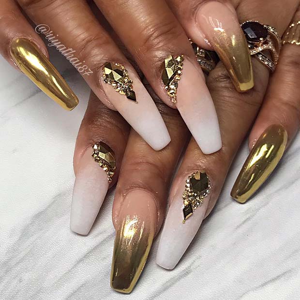 Γαλλικά Ombre και Gold Chrome Nails