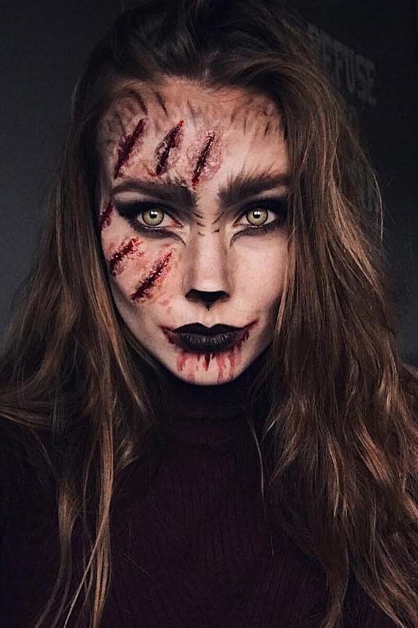 Maquillage Halloween effrayant loup-garou