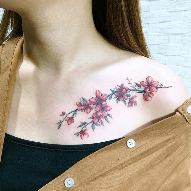 Pretty Floral Collar Bone Design