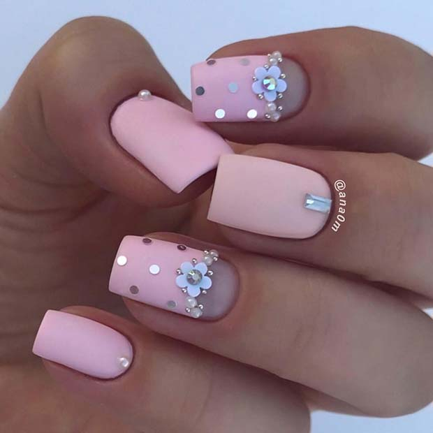 Floral Matte Pink Nails