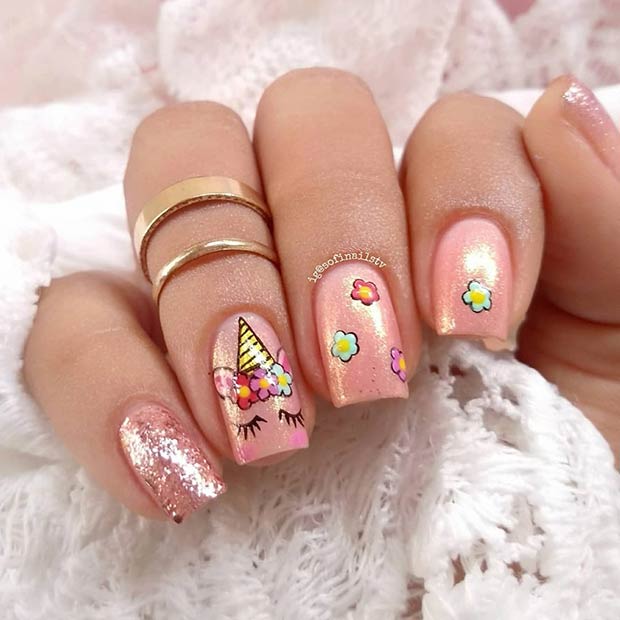 Peachy Unicorn Nail Design