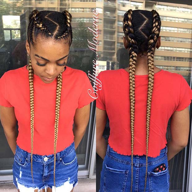 Cornrows ombrés à la mode avec une partie en zigzag