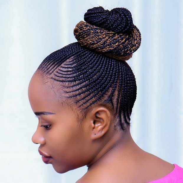 Thin Cornrow Braid Bun