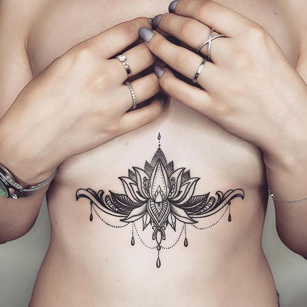 Ιδέα για τατουάζ Lotus Sternum για κορίτσια
