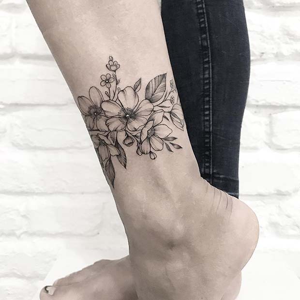 Tatouage Bracelet Cheville Floral