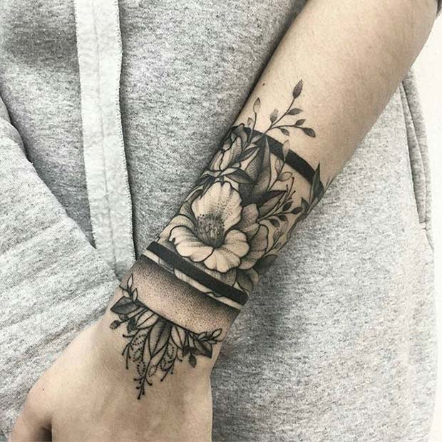 Μοντέρνα Floral Arm Tattoo ιδέα για κορίτσια