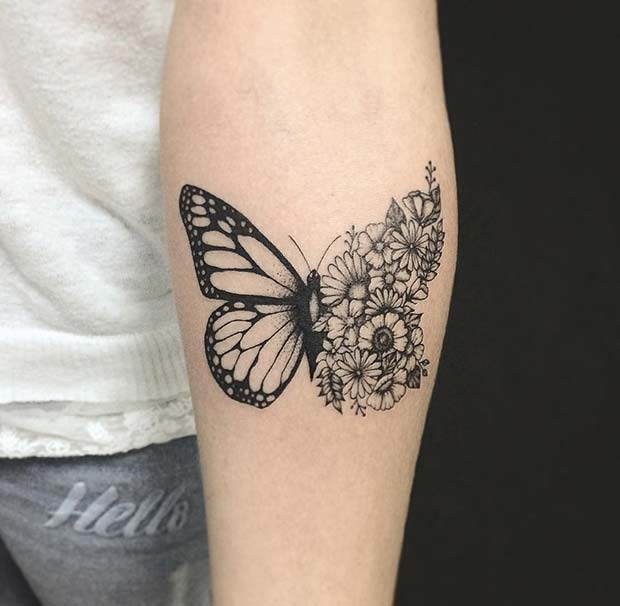 Μοναδικό Floral Butterfly Tattoo Design