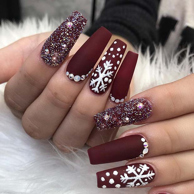 Glam Matte Burgundy Winter Nails