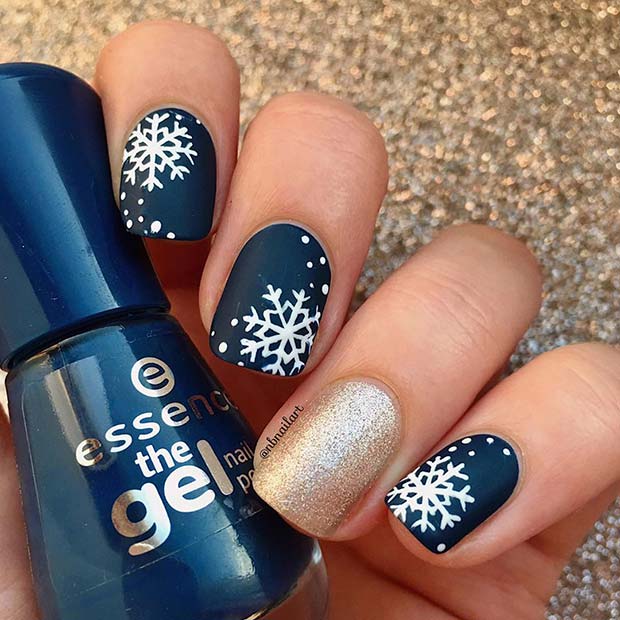Navy Blue, Νιφάδες χιονιού και Glitter Nails