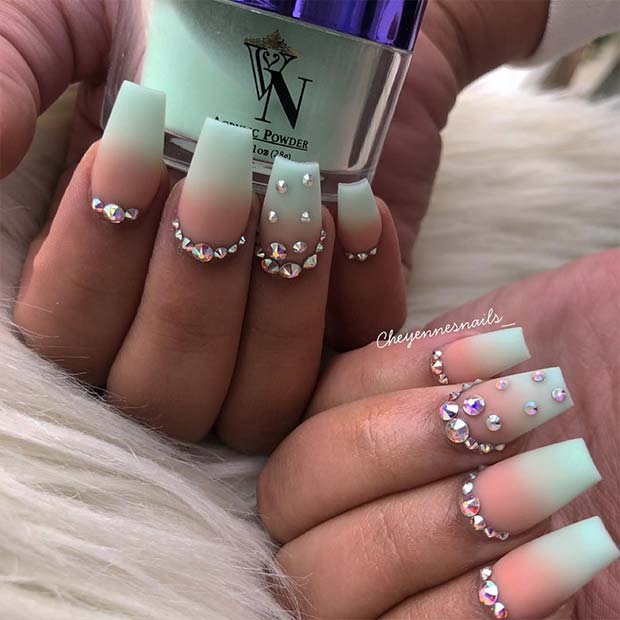 Ombre Mint Nail Design με στρας