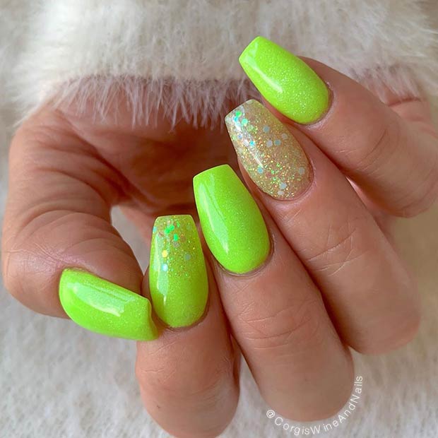 Glittery Neon Nail Design