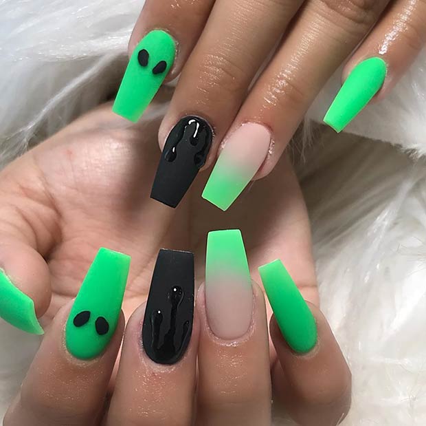 Ongles extraterrestres vert fluo