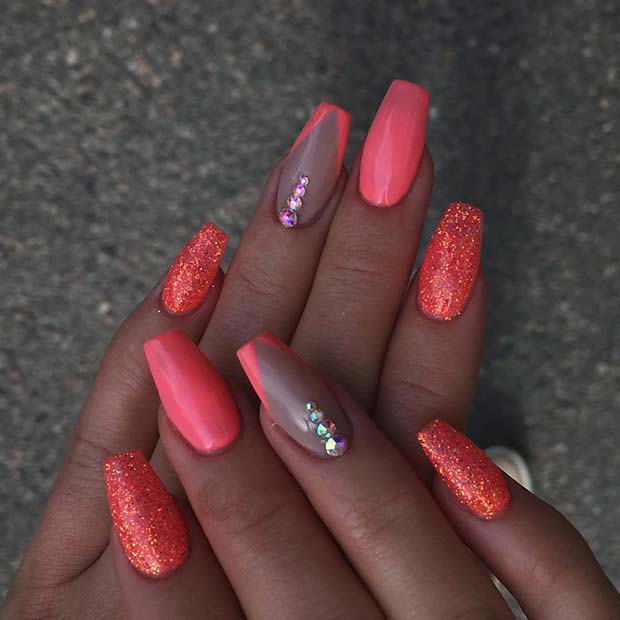 Ροζ Neon Nails με Glitter