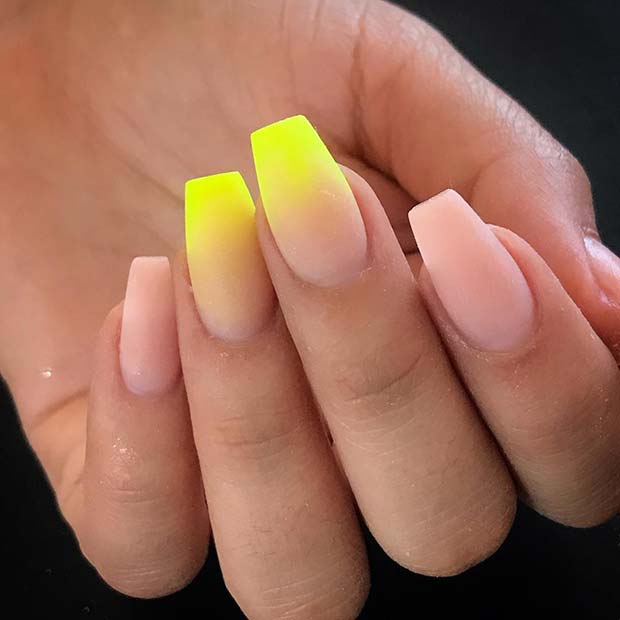 Nude Nails with Neon Ombre Accent Nails