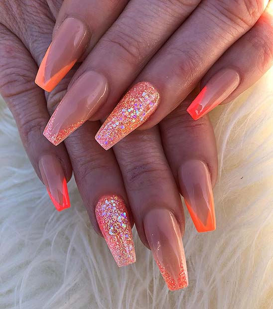 Neon Orange και Sparkle Nails