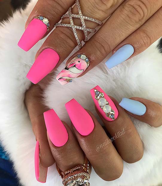 Pretty Matte Flamingo Nails