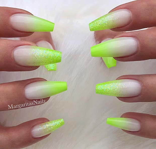 Ongles Ombre Vert Néon