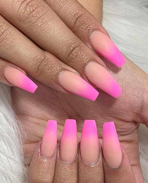 Ongles Ombre Nude Et Rose Fluo