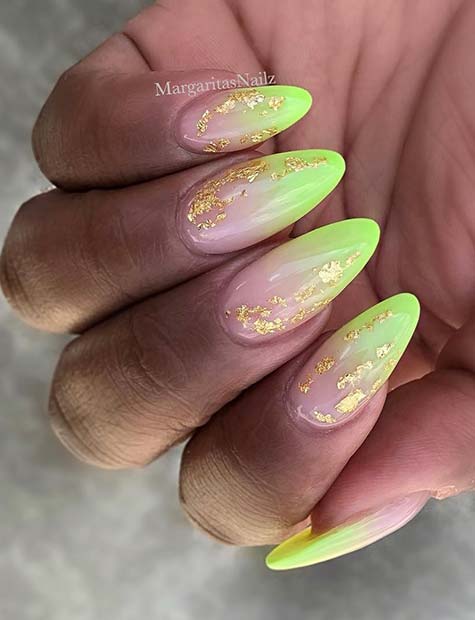 Neon Ombre και Gold Nails