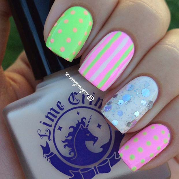 Polka Dots and Stripes - Summer Nail Design