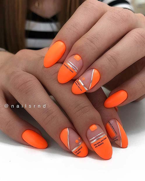Μοντέρνα πορτοκαλί νύχια αμυγδάλου