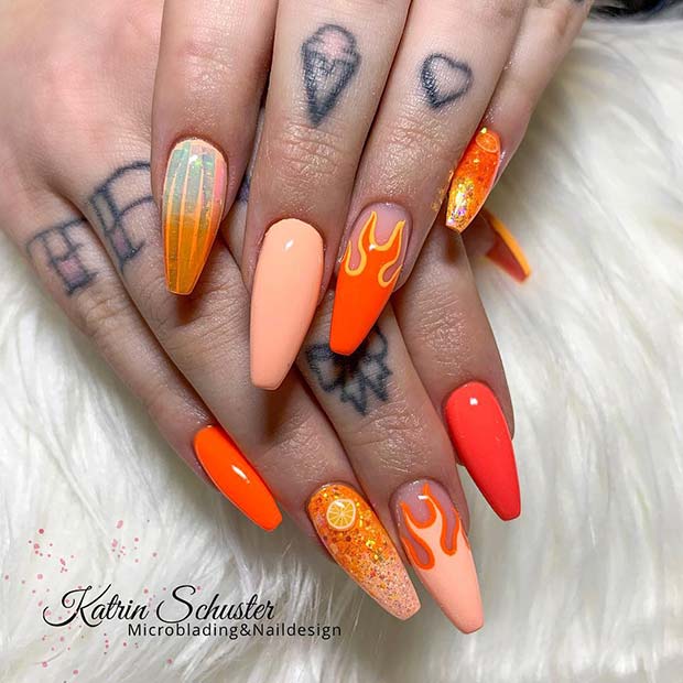 Orange Flame Nail Art