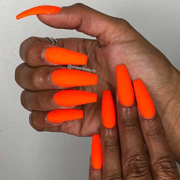 Bright Matte Orange Nails