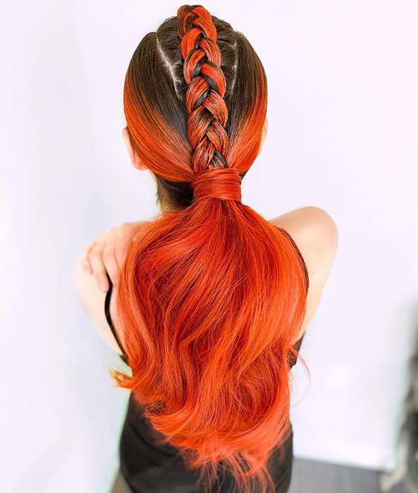 Ombre orange vif sur cheveux longs