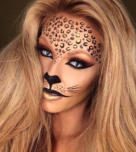 Maquillage Halloween Guépard DIY Noir et Or