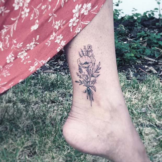 Όμορφη, Floral Ankle Tattoo Idea