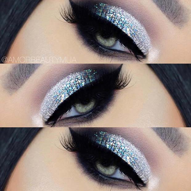 Silver Glitter Eye Makeup Look