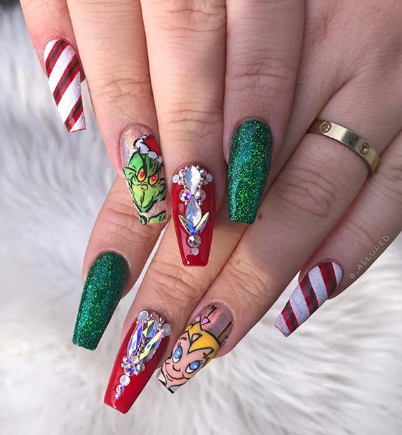 Amazing Grinch Inspired Nail Art