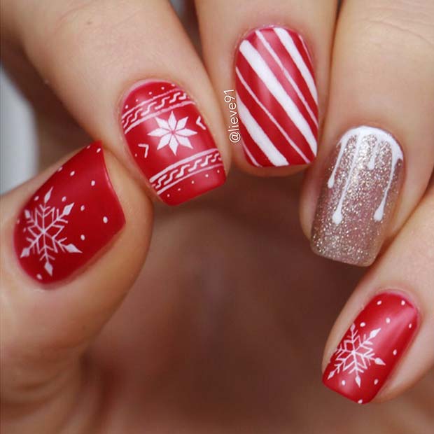 Candy Canes, Snowflakes και Christmas Sweater Nail Art